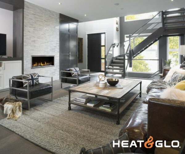 Cozy living room with Heat & Glo Mezzo 36 Gas Fireplace